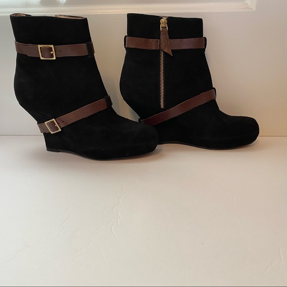 MISS ALBRIGHT ANTHROPOLOGIE NEW ANKLE BOOTS BLACK SUEDE BROWN LEATHER ZIPPER 8 - Picture 4 of 10